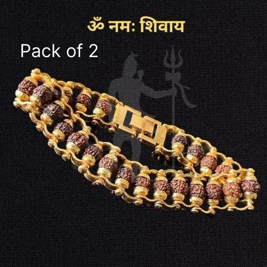 Genuine Paanch Mukhi Modern Rudraksha Bracelet with Gold Plating (Pack of 2)