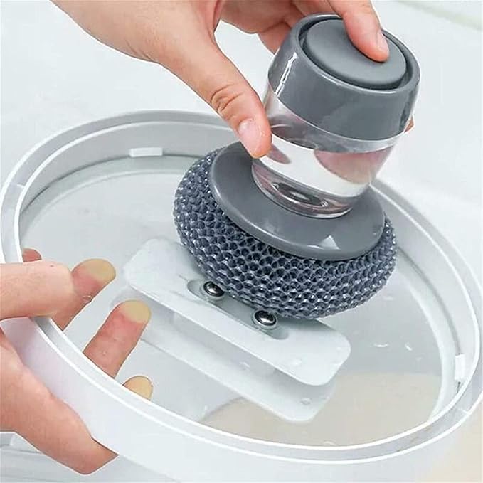 Soap Dispensing Dish Brush, Pressing Cleaning Brush with Built-in Liquid Storage, Dishwashing Lid Pot Brush for Tank Kitchen