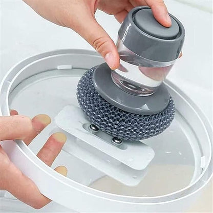 Soap Dispensing Dish Brush, Pressing Cleaning Brush with Built-in Liquid Storage, Dishwashing Lid Pot Brush for Tank Kitchen